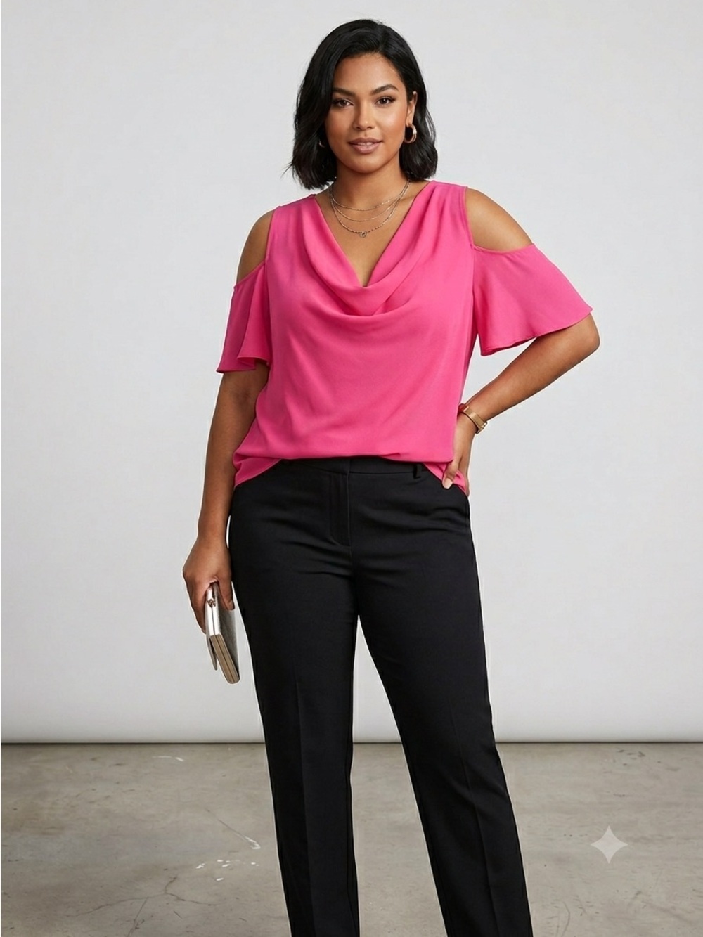 Bold Elements Dark Pink Cold Shoulder Cowl Neck Top L NWOT